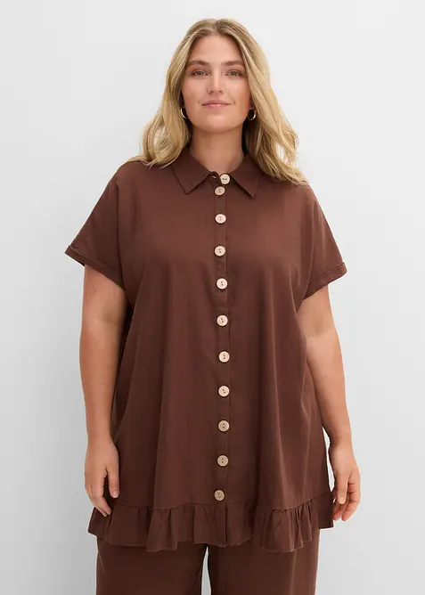 Oversize Long-Bluse aus Leinen-Mix, bonprix
