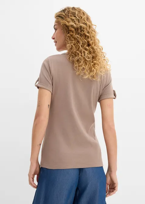 T-shirt col tunisien en coton c&ocirc;tel&eacute;, bonprix