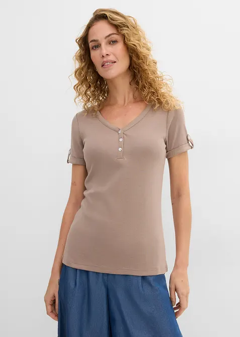 T-shirt col tunisien en coton c&ocirc;tel&eacute;, bonprix