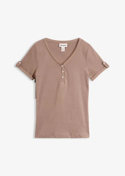 T-shirt col tunisien en coton c&ocirc;tel&eacute;, bonprix