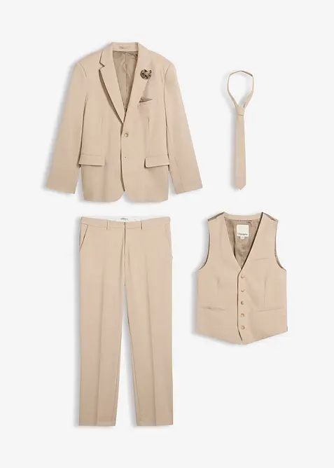 Costume 4 pi&egrave;ces avec gilet sans manches et cravate, regular, bonprix
