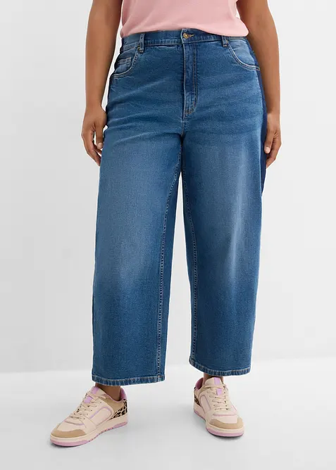 Jean barrel taille haute, cropped, bonprix