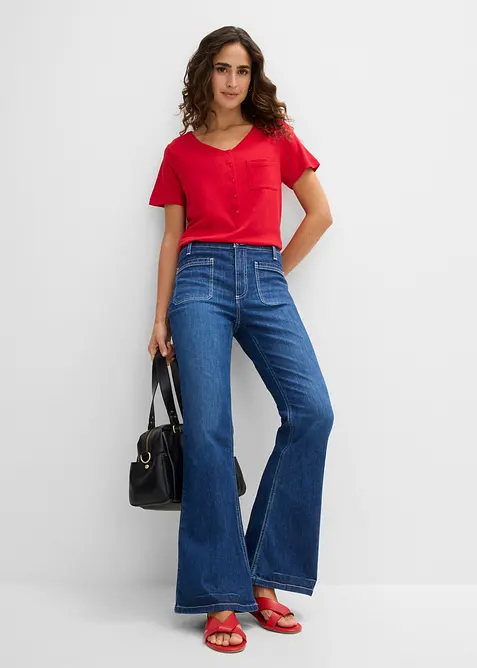 T-shirt &agrave; encolure boutonn&eacute;e, bonprix