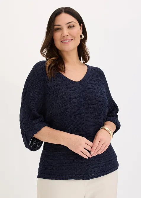 Grobstrick-Pullover in B&auml;ndchengarn, bonprix