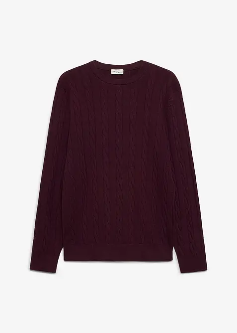 Feinstrickpullover mit Zopfmuster, Slim Fit, bonprix