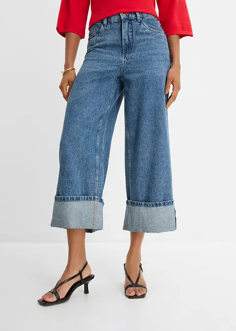 Wide-Leg-Jeans Mid Waist, cropped, bonprix