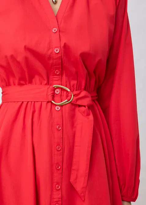 Hemdblusenkleid aus Seiden-Anteil und G&uuml;rtel, bonprix