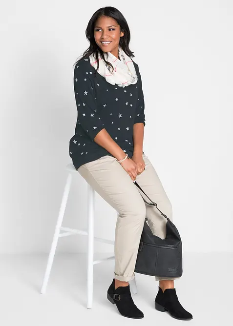 T-shirt coton imprim&eacute;, manches longues, bonprix