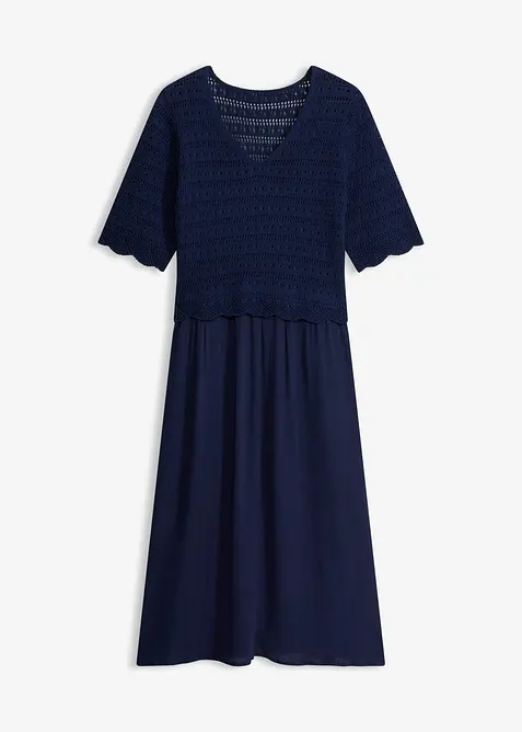 Kleid mit integriertem Ajourstrick-Oberteil, bonprix