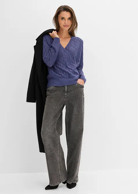 Ajour-Pullover in Wickeloptik, bonprix