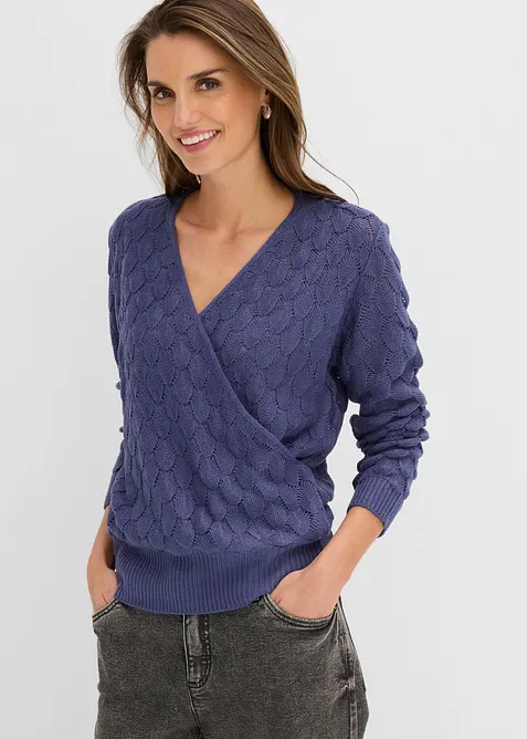 Ajour-Pullover in Wickeloptik, bonprix