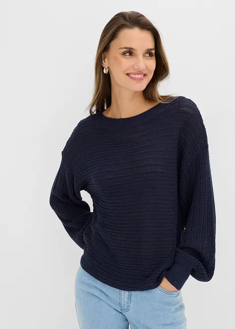 Oversize Lochstrick-Pullover, bonprix
