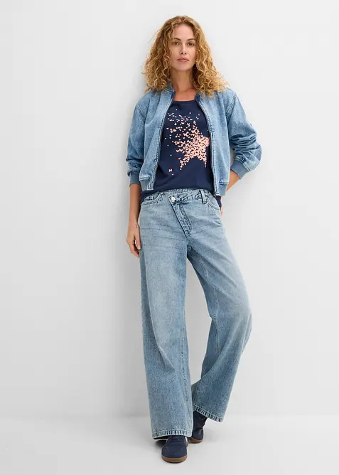 T-shirt coton en fil flamm&eacute;, manches courtes, bonprix