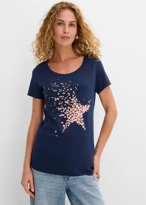 T-shirt coton en fil flamm&eacute;, manches courtes, bonprix