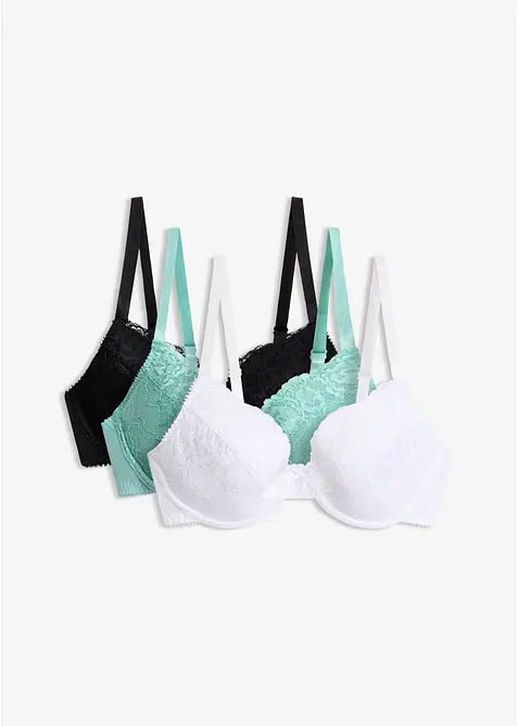 Push-up-BH mit feiner Spitze (3er Pack), bonprix