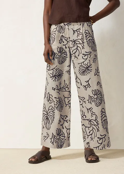 Pantalon large &agrave; pinces 100% lin, bonprix