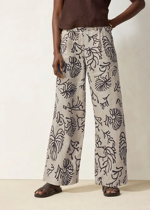 Pantalon large &agrave; pinces 100% lin, bonprix