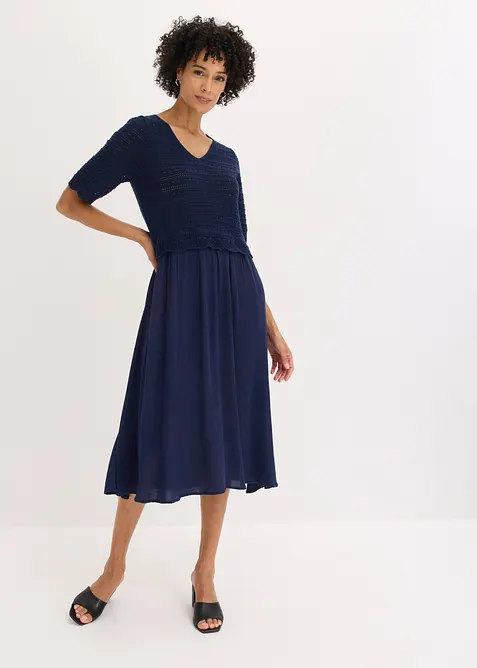 Kleid mit integriertem Ajourstrick-Oberteil, bonprix