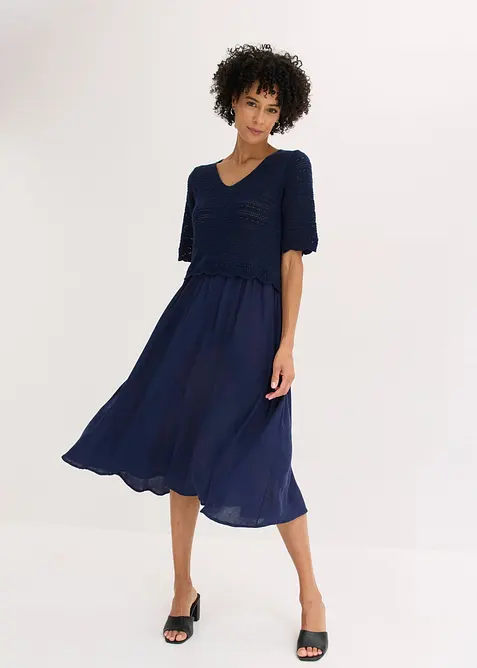 Kleid mit integriertem Ajourstrick-Oberteil, bonprix