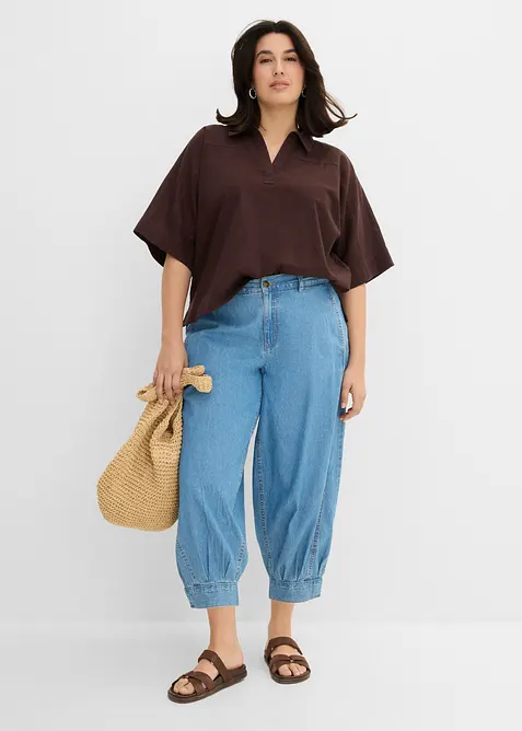 Jean ballon en toile l&eacute;g&egrave;re, taille mi-haute et &eacute;lastiqu&eacute;e, bonprix