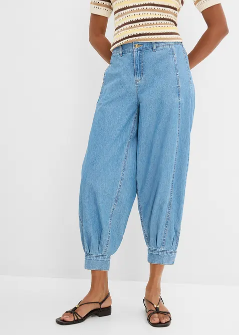 Jean ballon en toile l&eacute;g&egrave;re, taille mi-haute et &eacute;lastiqu&eacute;e, bonprix