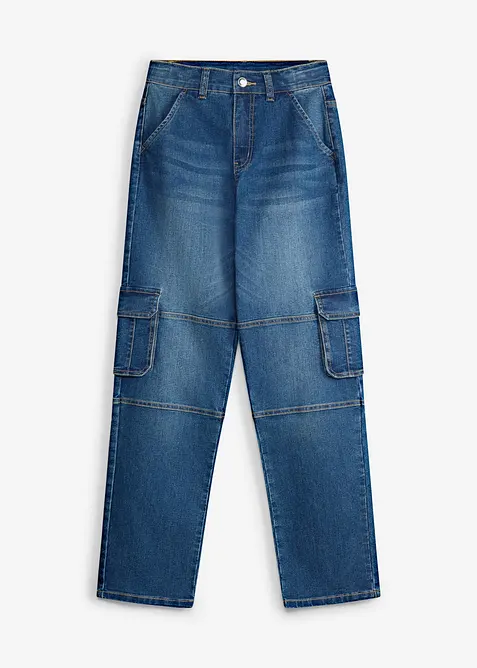 Loose-Fit-Cargojeans mit verstellbarem Bund, Straight, bonprix