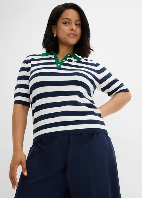 Pull col polo en fine maille, bonprix