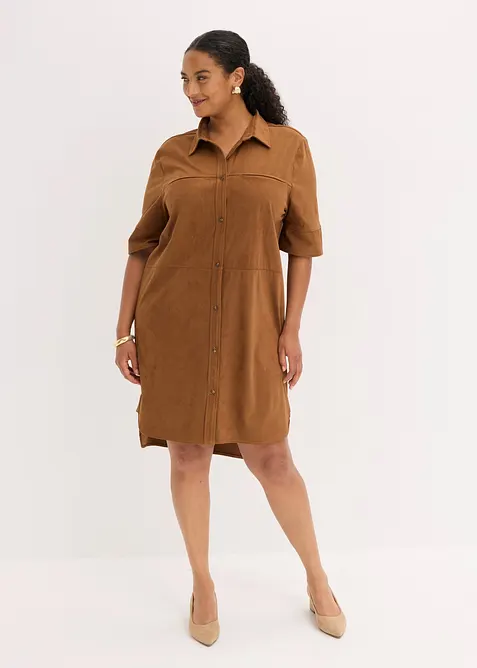 Hemdblusenkleid in Velourslederimitat, bonprix