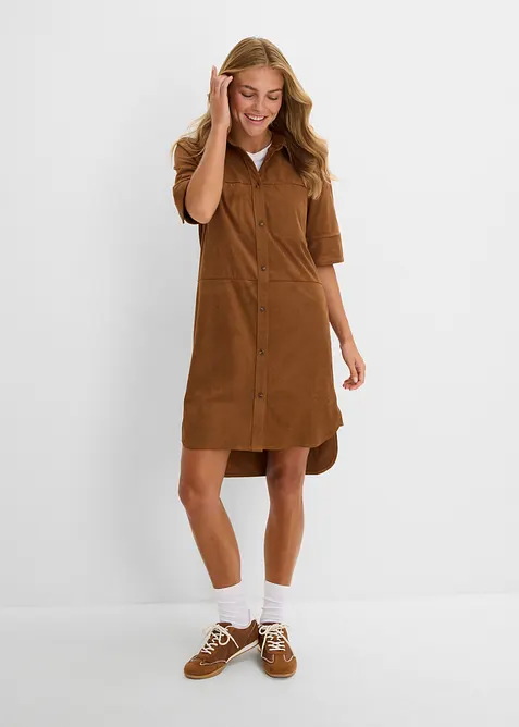 Hemdblusenkleid in Velourslederimitat, bonprix