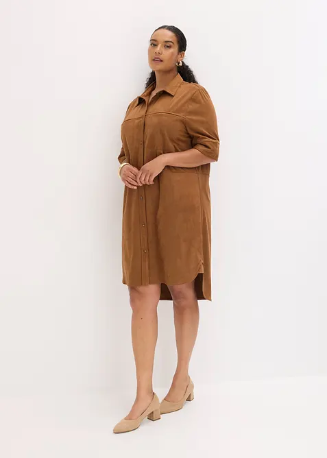 Hemdblusenkleid in Velourslederimitat, bonprix
