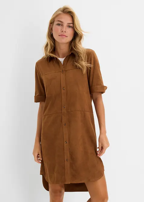 Hemdblusenkleid in Velourslederimitat, bonprix