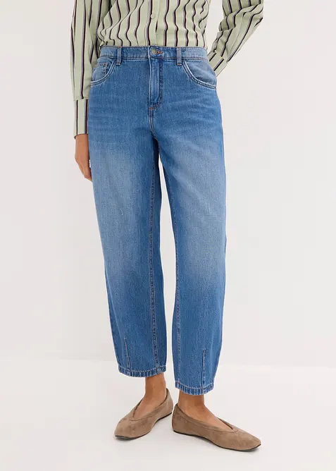 Jean barrel cropped, taille mi-haute, bonprix