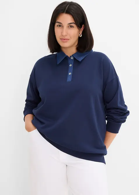 Sweat oversize avec col en denim, bonprix