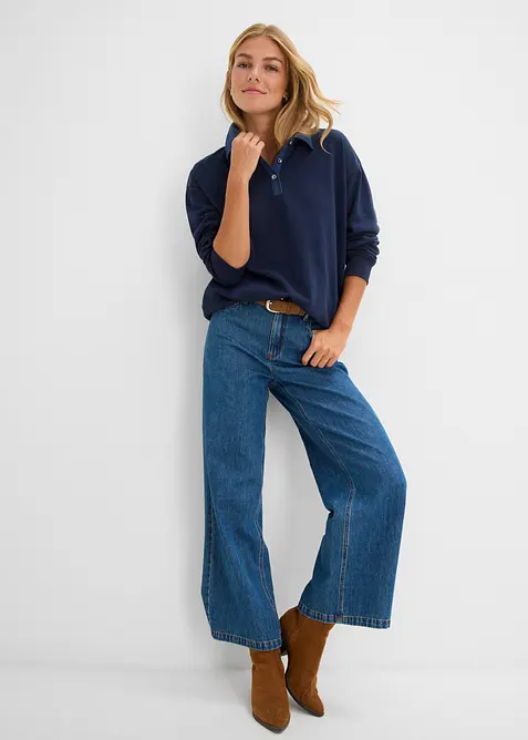 Sweat oversize avec col en denim, bonprix