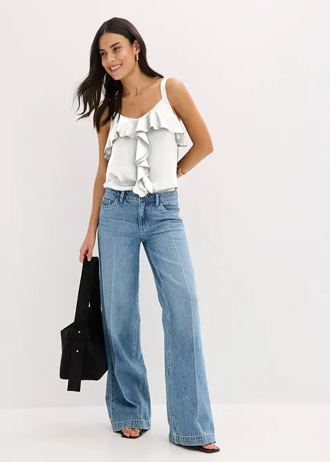 Jean large taille mi-haute, longueur sol, peu extensible, bonprix