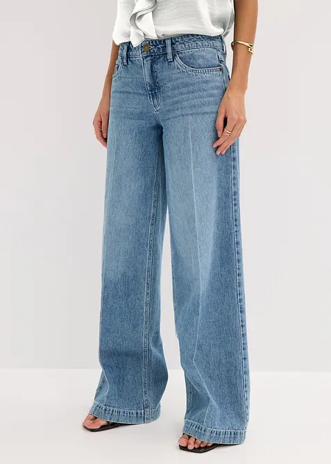 Jean large taille mi-haute, longueur sol, peu extensible, bonprix