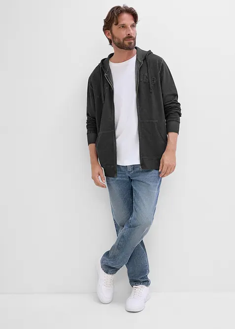 Kapuzen-Sweatjacke in gewaschener Optik aus reiner Baumwolle, bonprix