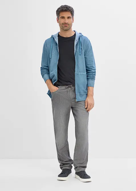 Kapuzen-Sweatjacke in gewaschener Optik aus reiner Baumwolle, bonprix