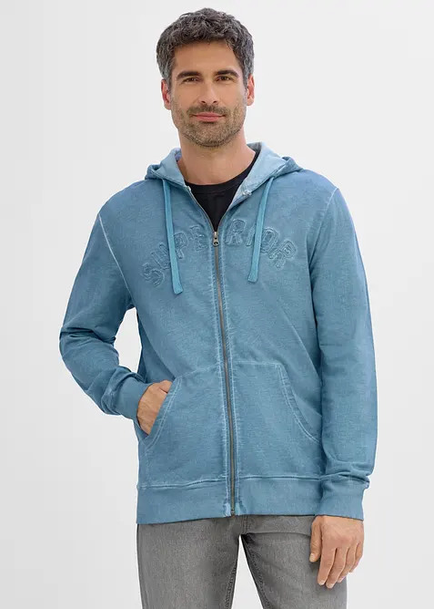 Kapuzen-Sweatjacke in gewaschener Optik aus reiner Baumwolle, bonprix