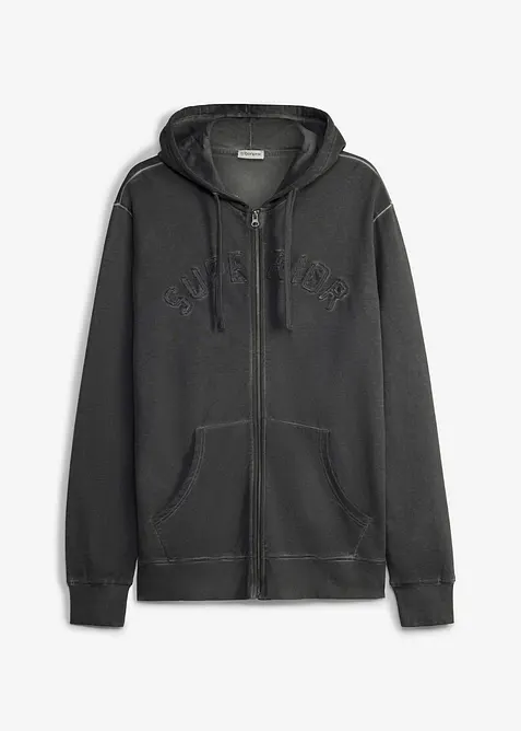 Kapuzen-Sweatjacke in gewaschener Optik aus reiner Baumwolle, bonprix
