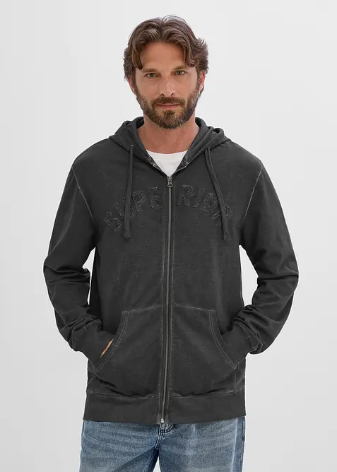 Kapuzen-Sweatjacke in gewaschener Optik aus reiner Baumwolle, bonprix