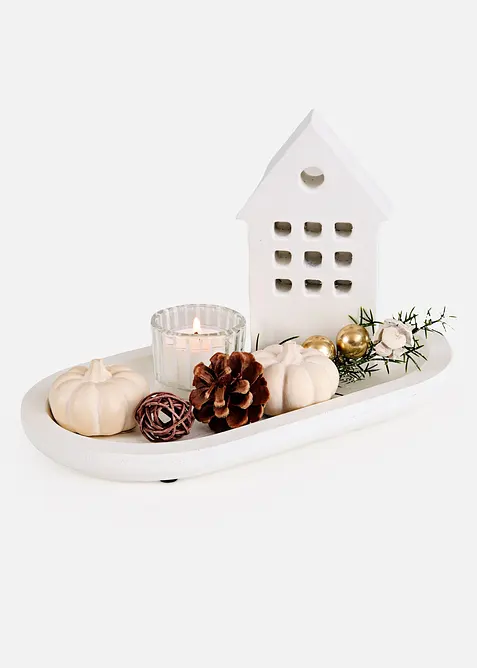 Plateau d&eacute;co automnal avec maison et photophore, bonprix