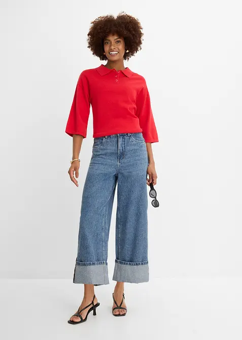 Wide-Leg-Jeans Mid Waist, cropped, bonprix