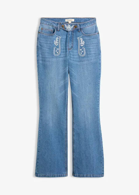 Jean bavarois bootcut, taille mi-haute, avec broderie, bonprix