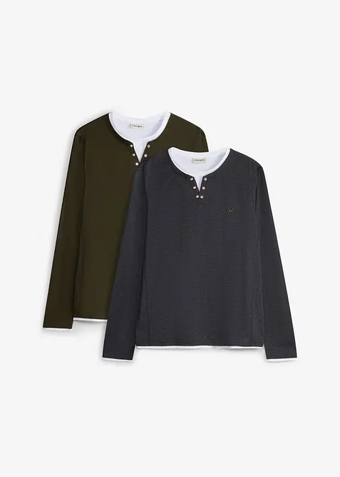 2 in 1 Langarmshirt (2er Pack), bonprix