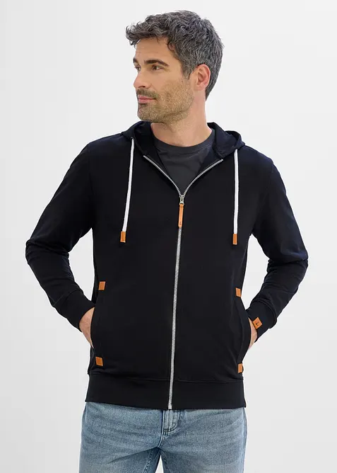 Kapuzen-Sweatjacke mit Lederimitat-Details, bonprix