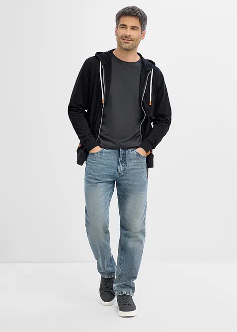 Kapuzen-Sweatjacke mit Lederimitat-Details, bonprix