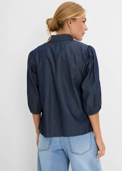 Chemisier en jean &agrave; manches bouffantes en coton, bonprix