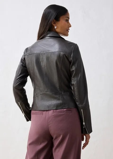Veste biker en cuir nappa d&rsquo;agneau, bonprix