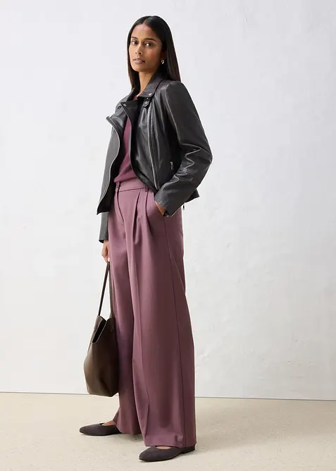 Veste biker en cuir nappa d&rsquo;agneau, bonprix